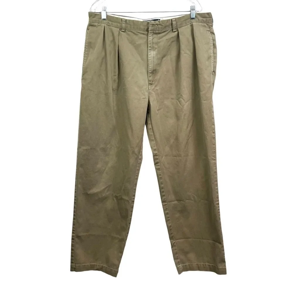Polo By Ralph Lauren Mens Andrew Pants Pleated Chino Slash Pockets Khaki Sz W38*